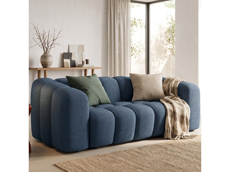  Canapé capitonné 3 places en tissu chenille bleu foncé - belleville Belleville - Conforama B