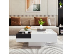 Table basse carrée avec 1 boîte de rangement amovible et led, style moderne, pour salon, 72 × 72 × 30 cm
