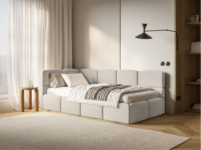 Selsey cloudy – lit ado 90x200, tête de lit à gauche, velours beige clair CLOUDY - Conforama C