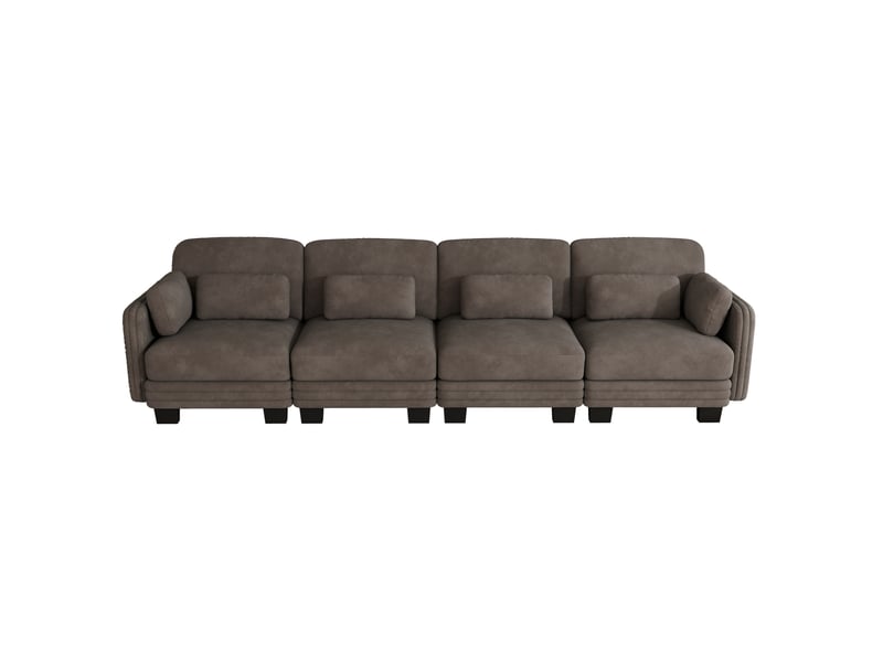 Canapé droit modulable 4 places 330x88x88 cm en chenille marron - Conforama A