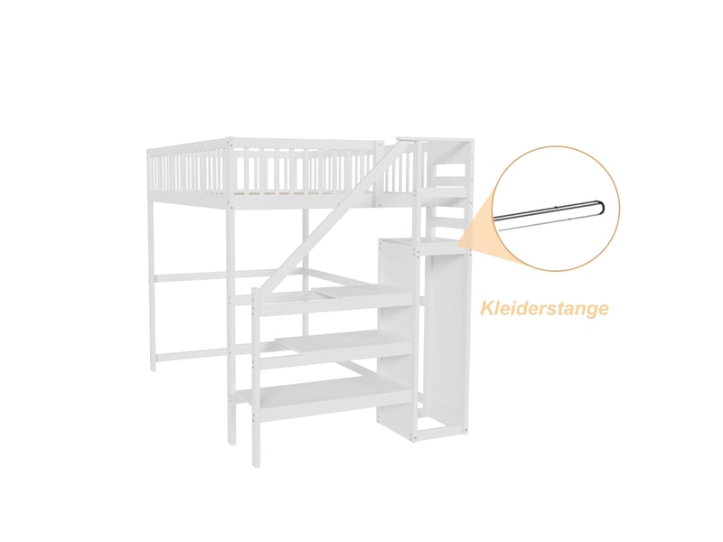  Lit mezzanine 140x200 avec escalier et armoire intégrée, lit enfant blanc en bois massif, gain de place pour chambre.  - Conforama C