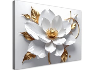 Impression sur toile, fleurs blanches et feuilles d'or 3d 60x40