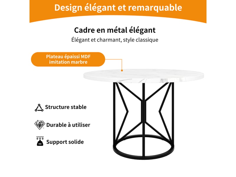  Table à manger en mdf noir, ronde, 6 places, 100 x 100 x 76 cm  - Conforama W