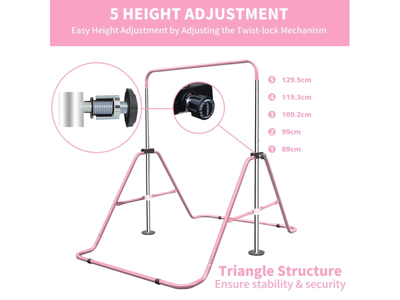  Barre de gymnastique pliable pour enfants 145x100x130 cm réglable en hauteur métal rose  - Conforama D