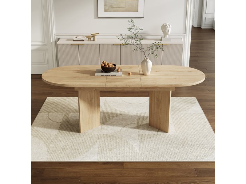 Table extensible 120-160x80x75.5 cm, coins arrondis, plateau épais, 4 à 6 convives, table de salle à manger, chêne - Conforama D