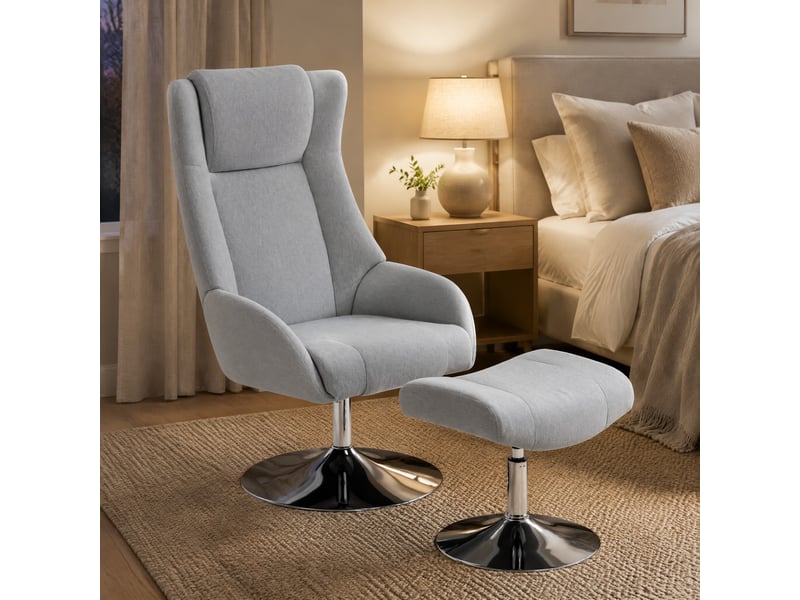  Fauteuil relax inclinable pivotant avec repose-pieds 68 x 84 x 118 cm gris, tissu aspect lin et métal  - Conforama D