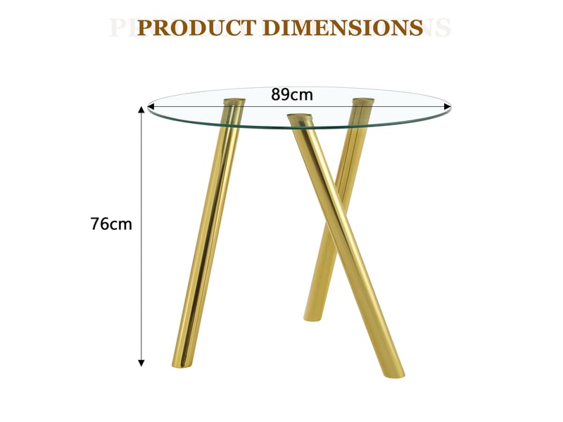  Table de salle à manger ronde 89 cm en verre trempé avec pieds en métal doré  - Conforama C
