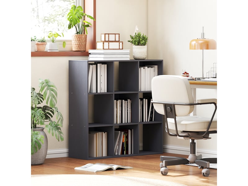  Bibliothèque, étagère de rangement à 3 niveaux avec 9 compartiments, pour salon, bureau, chambre, 91x29,5x91cm, gris  - Conforama C