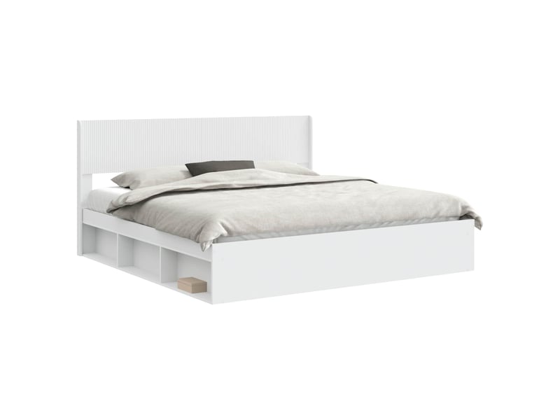  Lit double- lit adulte -  cadre de lit avec rangement et tête de lit blanc 200 x 200 cm  - Conforama A