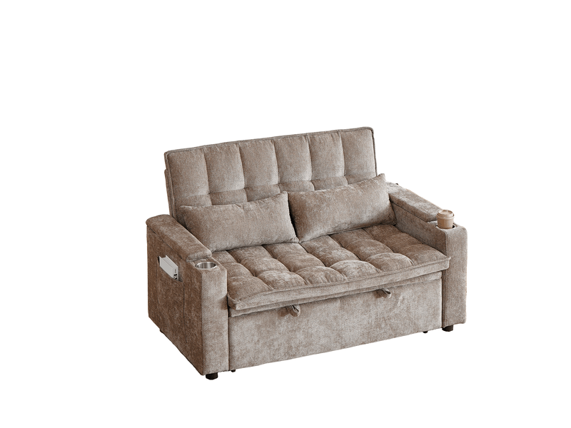  Canapé-lit 3-en-1 142x89x89 cm en chenille marron avec rangements  - Conforama A