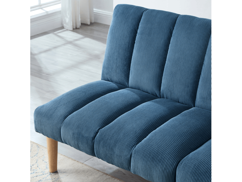  Canapé convertible 2 places 167x82x72 cm bleu en velours côtelé, dossier réglable 3 positions sans accoudoirs  - Conforama E