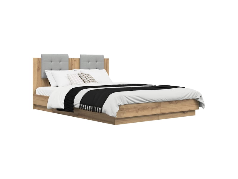 Lit double- lit adulte - cadre de lit avec tête de lit chêne artisanal 150 x 200 cm - Conforama B
