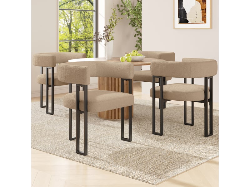 Lot de 4 chaise de salle à manger, dossier incurvé, tissu bouclette marron, structure en métal - Conforama B