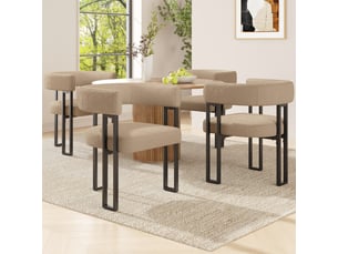 Lot de 4 chaise de salle à manger, dossier incurvé, tissu bouclette marron, structure en métal