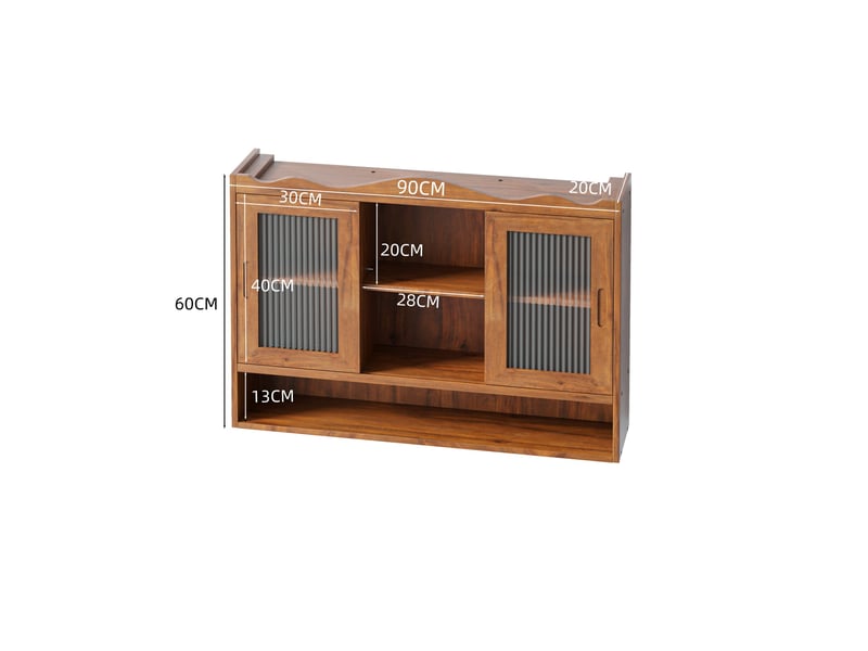  Armoire murale 90x20x60 cm, 2 portes coulissantes, rangement, 3 niveaux, gain de place, design moderne, bois, marron  - Conforama C