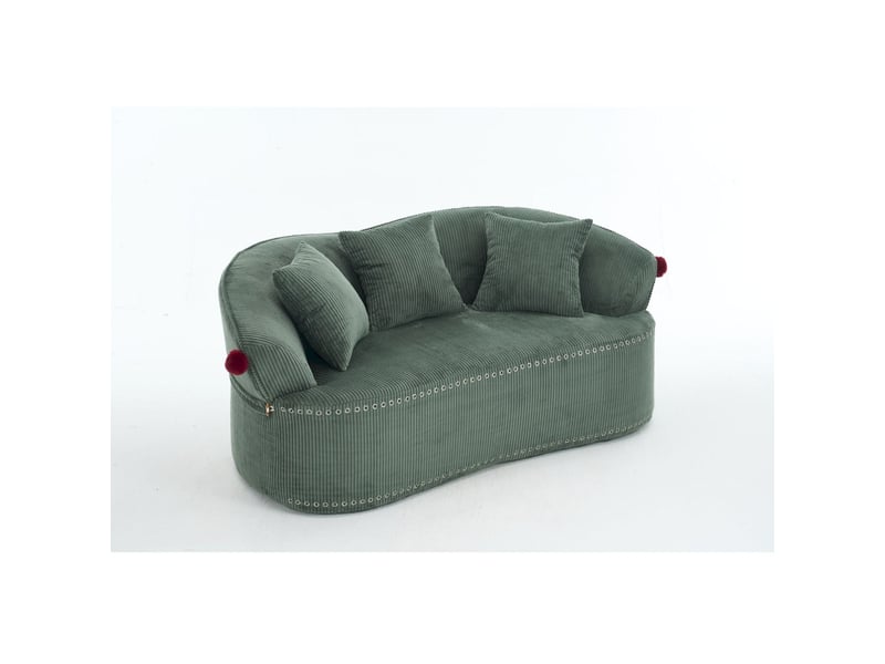  Canapé droit 2 places compressé 163x93x68 cm design chapeau de clown en mousse et velours côtelé couleur vert  - Conforama A