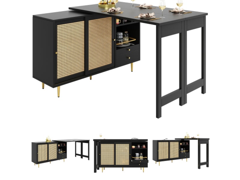  Bahut de cuisine design noir pivotante à 360°, table haute avec meuble de rangement, dimensions 107 x 40 x 71,4 cm  - Conforama A