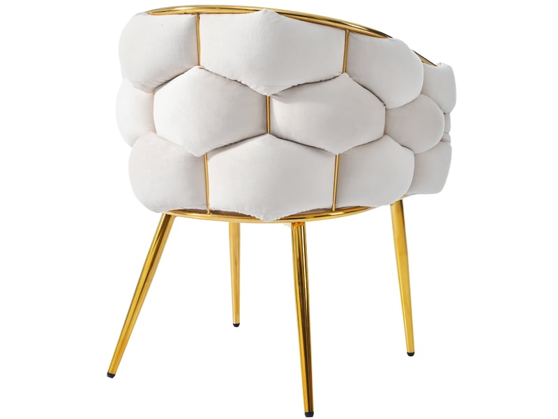  Lot de 4 chaises de salle à manger avec pieds en fer plaqué or, salon, pour salle à manger, cuisine, velours, beige  - Conforama W