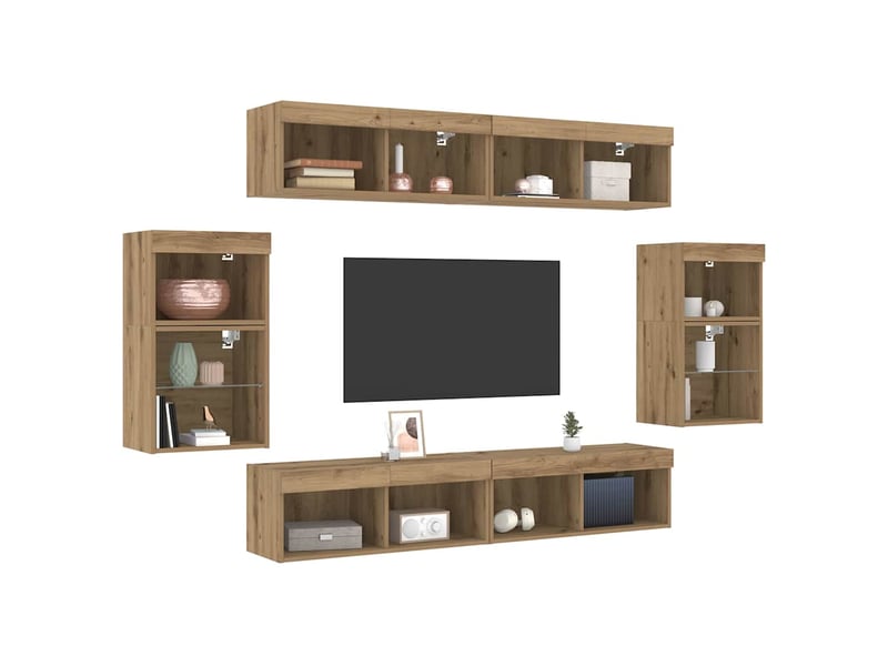 Ensemble meuble tv - banc tv - meuble de rangement 8 pcs chêne artisanal bois d'ingénierie - Conforama C
