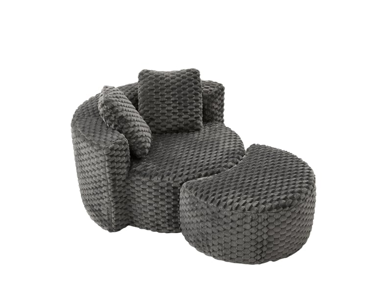 Fauteuil rond ulevr 1 place avec repose-pieds, fauteuil compressé en tissu gris foncé, 130 x 115 x 84 cm - Conforama A
