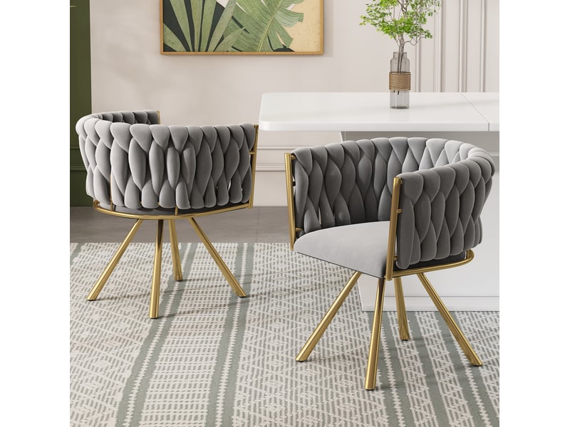  Lot de 6 chaises de salle à manger en velours, doré+gris, chaises pivotantes avec pieds en structure métallique  - Conforama B