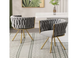 Lot de 6 chaises de salle à manger en velours, doré+gris, chaises pivotantes avec pieds en structure métallique