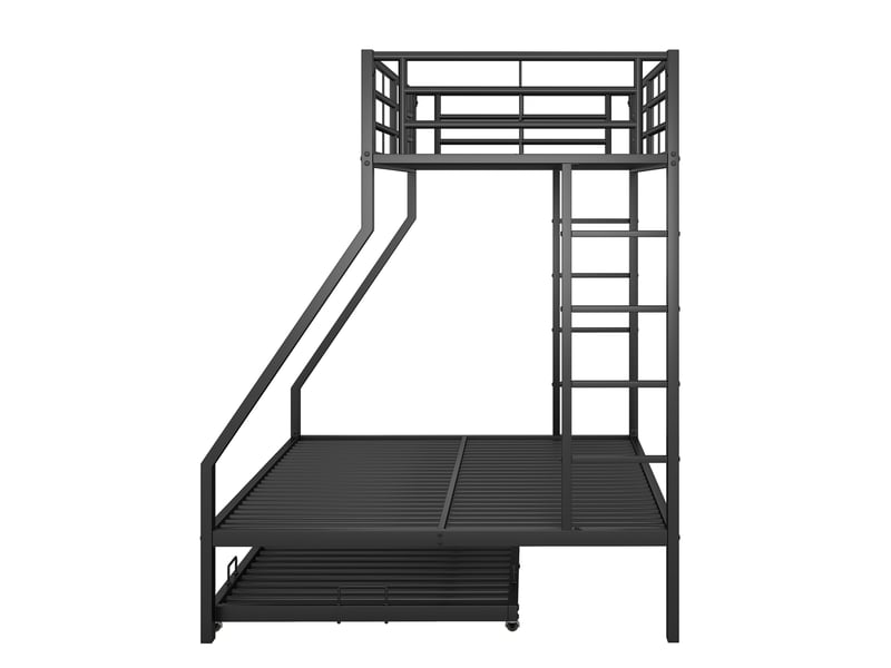  Lit superposé 3 places 90 × 200 cm et 140 × 200 cm avec lit gigogne 90 × 190 cm, sans matelas, en métal noir  - Conforama E