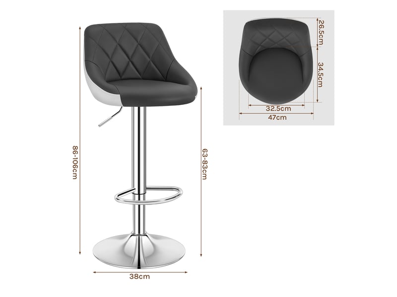 Lot de 2 tabouret de bar en similicuir-siège bien rembourré-hauteur réglable-35x38x106 cm-gris blanc  - Conforama D