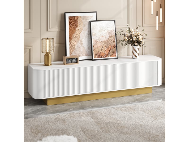  Meuble tv avec 3 portes et étagère réglable pour salon 170×40,5×47 cm en mdf et panneaux de particules blanc  - Conforama B