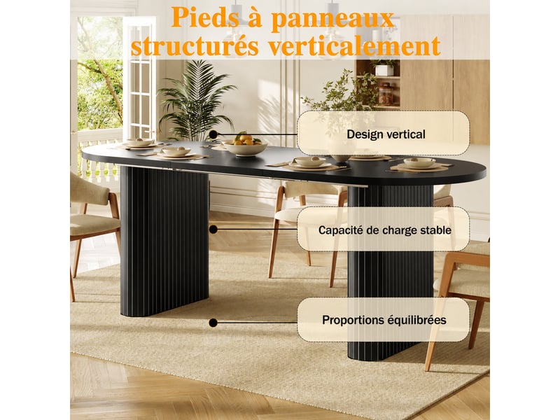  Table à manger ovale extensible 120-160x80x75,5 cm, pieds à relief vertical, mdf et métal, 4 à 6 personnes - noir  - Conforama D