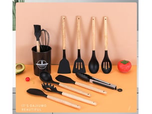 Ensemble de 12 ustensiles de cuisine en silicone – résistants à la chaleur et anti-adhésifs, noir