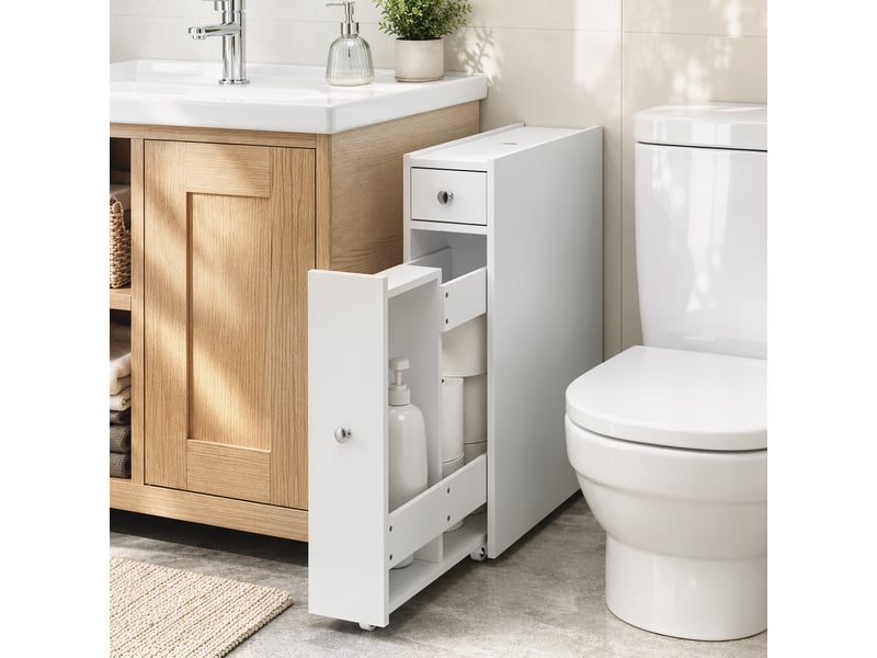  Meuble salle de bain étroit - meuble wc 2 tiroirs coffre - blanc  - Conforama B