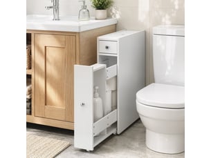 Meuble salle de bain étroit - meuble wc 2 tiroirs coffre - blanc
