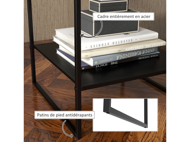  Table basse d'appoint carrée style industriel en métal noir avec une étagère - 40 x 40 x 45 cm noir  - Conforama E