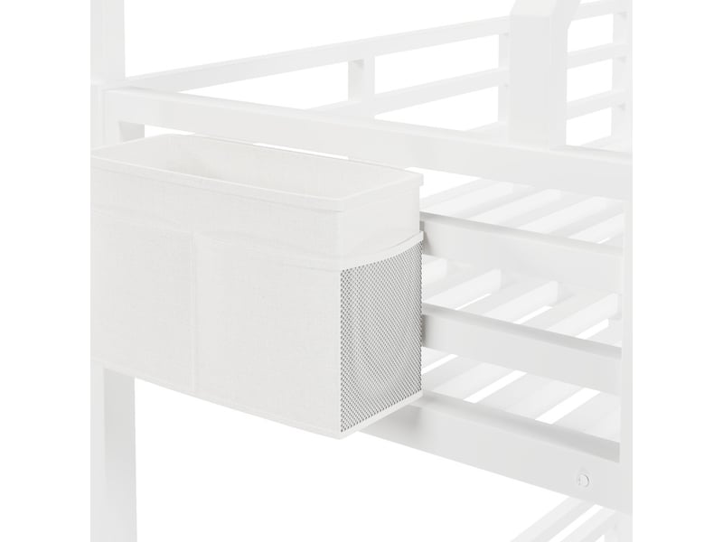  Lit mezzanine en métal 140x200 cm - avec led, poches de rangement en tissu - avec barrières de sécurité - blanc (sans matelas)  - Conforama W