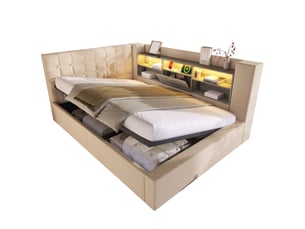 Lit coffre 140x200 cm <strong>OKWISH</strong> <strong></strong> coloris beige