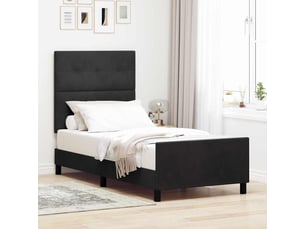 Lit adulte, lit simple, lit à ressorts avec tête de lit noir 90x200cm velours cf17239