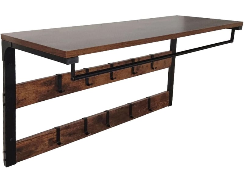  Porte-manteau mural avec étagère et 10 crochets pour couloir 42 x 80 x 30 cm en mdf noir 13_0018773  - Conforama A