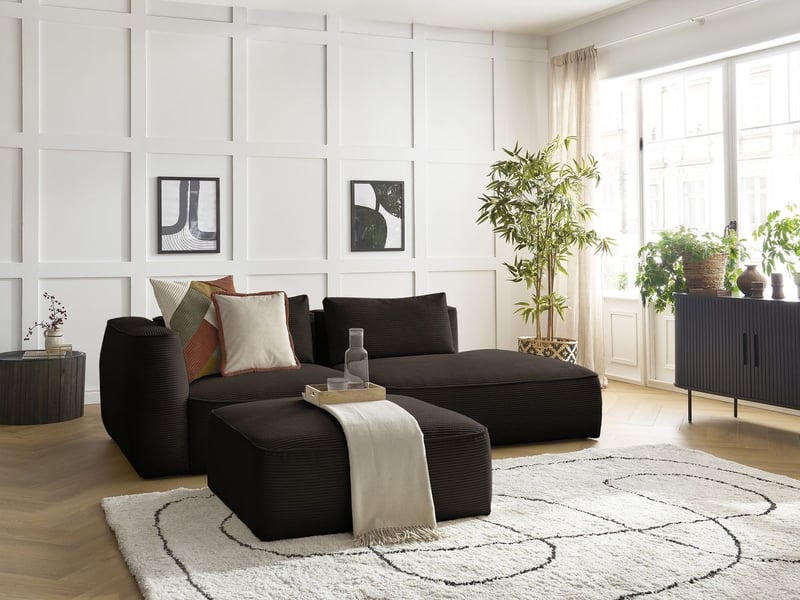  Bobochic canapé droit fixe 3 places leopold velours côtelé avec pouf marron  accoudoir gauche LEOPOLD - Conforama B