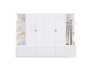 Armoire 6 portes blanche 270 x 45 x 200 cm avec 4 tringles et 4 tiroirs