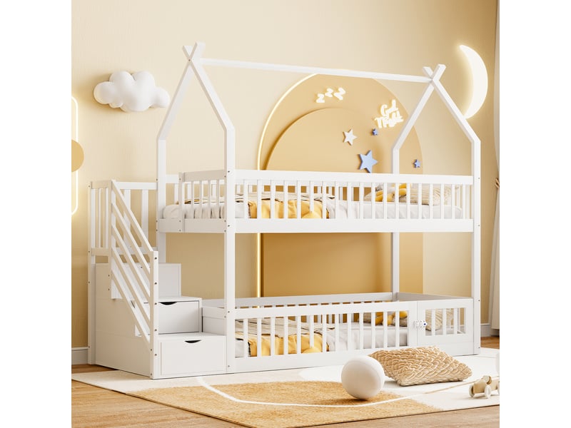  Lit superposé 90x200cm coloris blanc pin lit enfant blanc - Conforama D