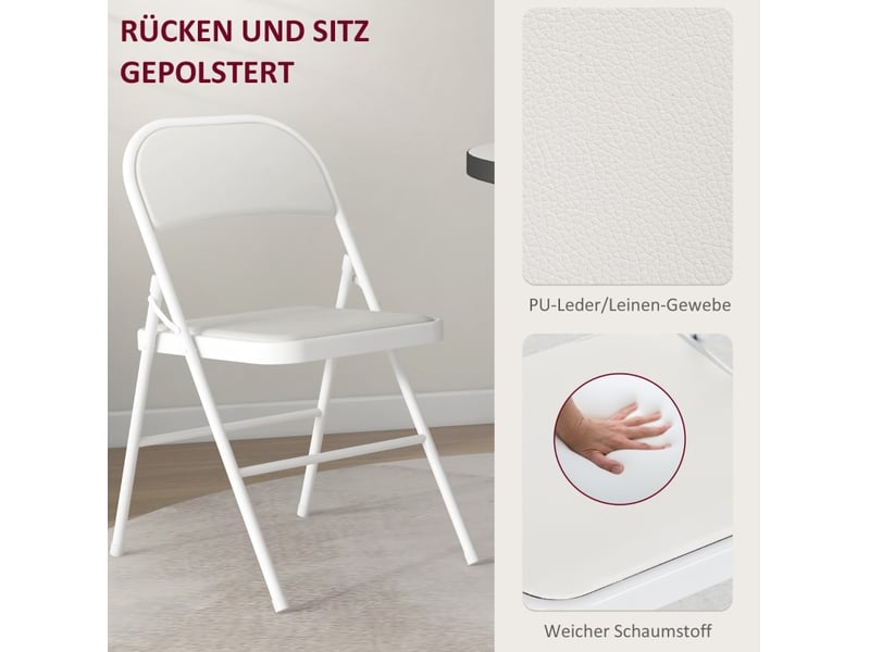  Elvmi lot de 4 chaises pliantes rembourrées en cuir régénéré blanc structure métal assise confortable dossier rembourré pliables gain de place pour salle à manger bureau à domicile réception salle d attente dimensions 45 x 46 x …  - Conforama D