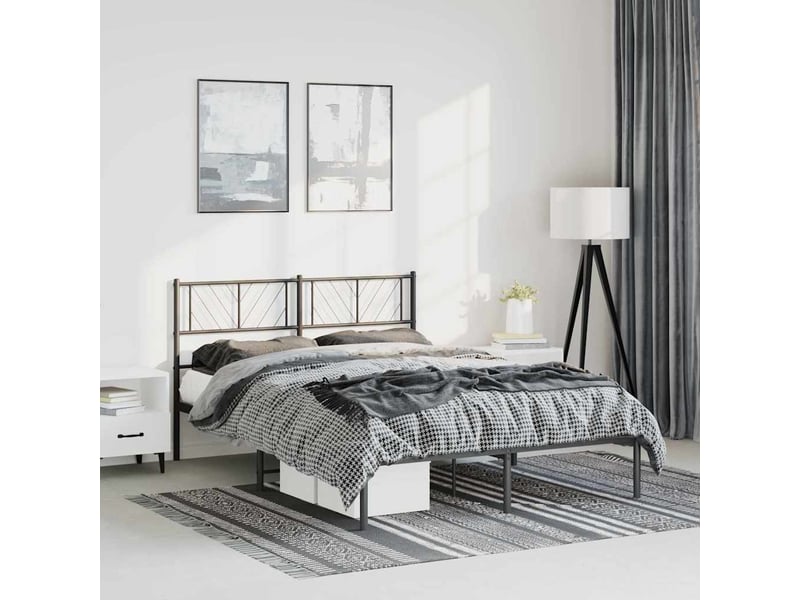  Lit double- lit adulte -  cadre de lit métal sans matelas avec tête de lit noir 135x190cm  - Conforama B