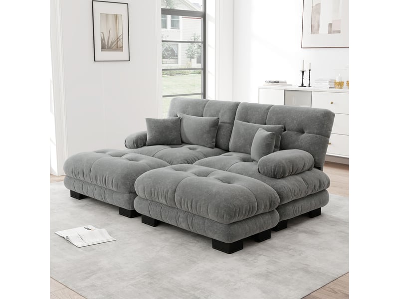  Canapé d'angle modulable - forme l - ottomans - coussins lombaires - tissu chenille - mobilier de salon - grand confort - gris CozyNest - Conforama B