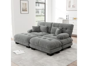 Canapé d'angle modulable - forme l - ottomans - coussins lombaires - tissu chenille - mobilier de salon - grand confort - gris