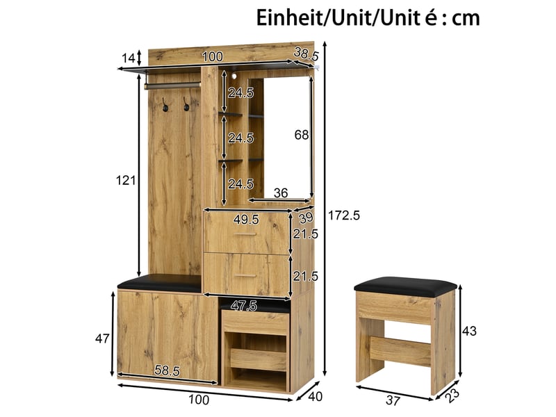  Meuble d’entrée multifonction, miroir led app, rangement chaussures, coiffeuse  - Conforama C