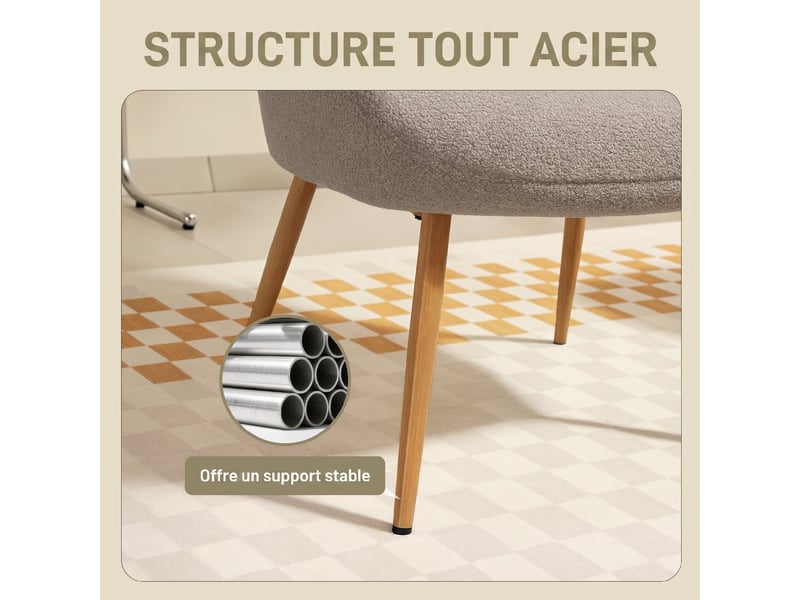  Fauteuil de salon avec haut dossier en tissu bouclette gris 71x74x97,5 cm  - Conforama E