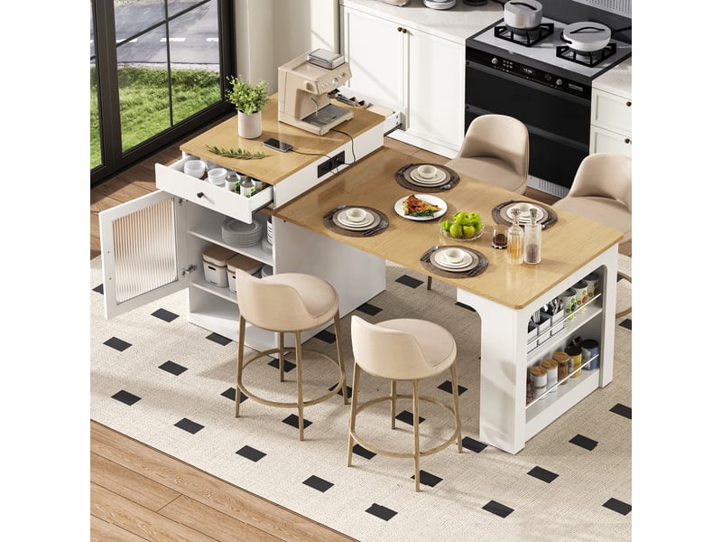  Îlot de cuisine 1 porte 2 tiroirs coloris blanc mdf Îlot de cuisine blanc - Conforama B