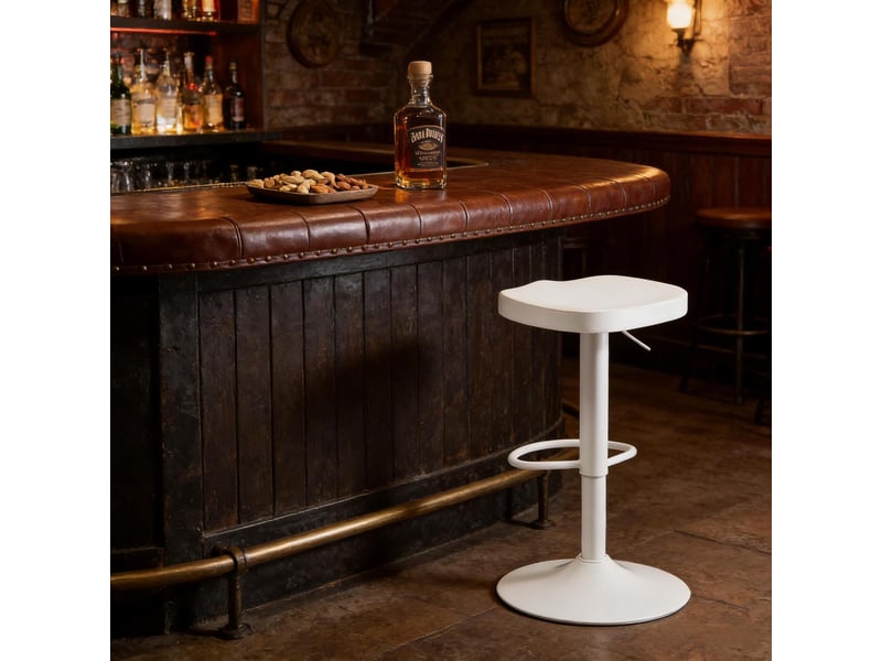  Tabouret de bar pivotant 41,5 x 31,5 x 60-81 cm - hauteur réglable - assise massif de pin - hauteur réglable - pied métal - blanc  - Conforama D