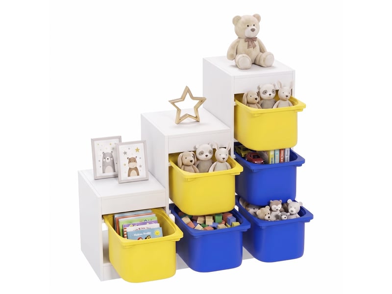  Meuble de rangement pour jouets 3 niveaux 3-8 ans bleu jaune  - Conforama A